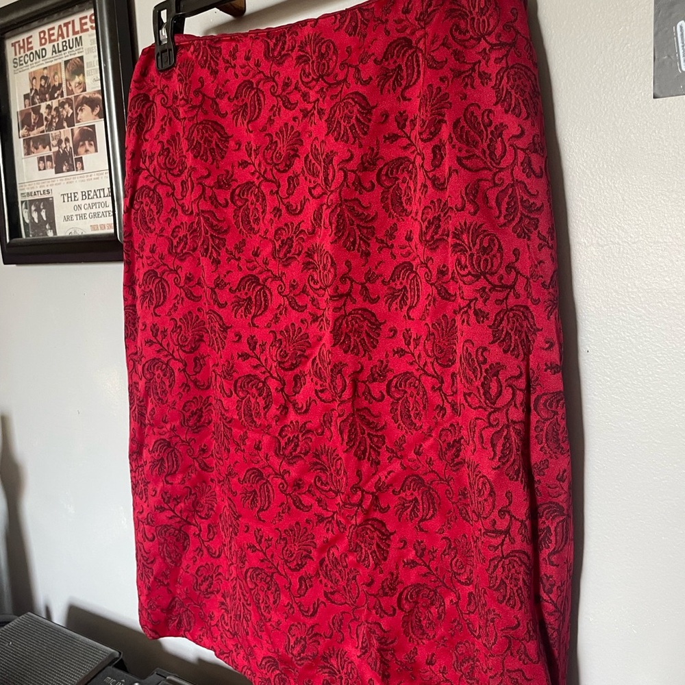 Red floral midi skirt